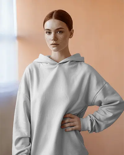 Female Hoodie Mockup Redhead Model In Soft Light Perfect For Beauty And Lifestyle Apparel Showcase
