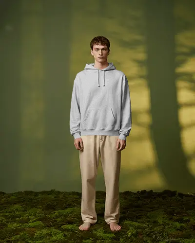 Eco Inspired Hoodie Mockup Male Model On Nature Background Minimal And Organic