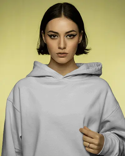 Elegant Hoodie Mockup Female Model With Bold Eyeliner And Hoodie Focus