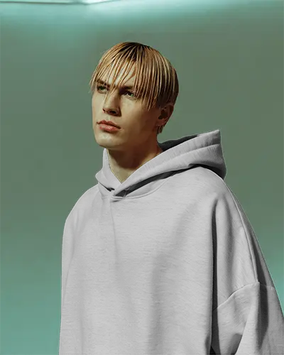 Editorial Style Hoodie Mockup Male Model With Wet Hair In Soft Studio Lighting And Modern Green Gradient Background 0594