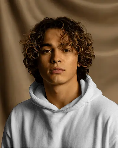 Fashion Portrait Hoodie Mockup Young Man With Curly Hair