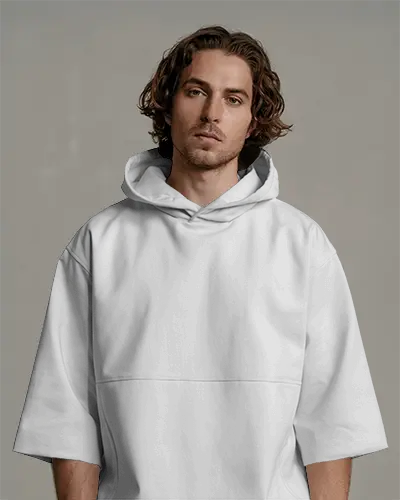 Streetwear Hoodie Mockup Relaxed Fit Half Sleeve Hoodie On Male Model