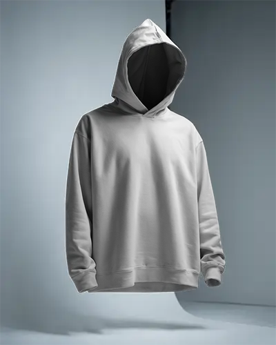 Minimal Floating Hoodie Mockup Front View Ghosted Style Clean Blue Studio Background Focus On Silhouette And Design