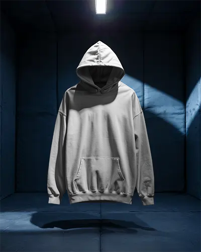 Spotlit Blue Room Hoodie Mockup Floating Garment In Soundproof Cube Environment With Dramatic Lighting
