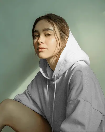 Pastel Toned Hoodie Scene Model In White Hoodie Under Golden Light