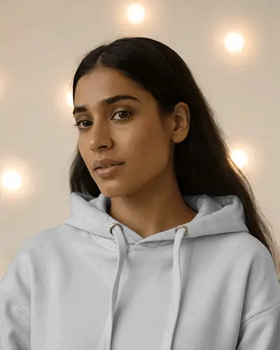 Soft Lighting Hoodie Mockup With Female Model Closeup Front View