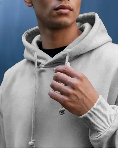 Cropped Male Hoodie Mockup Closeup Of Hand Holding Drawstring