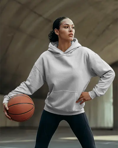 Athletic Hoodie Mockup Woman Posing With Ball In Urban Training Zone