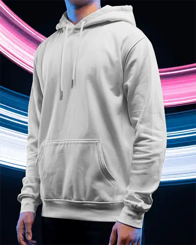 Hoodie Mockup With Male Model In White Hoodie Front View Color Trails Lighting Effects 0762