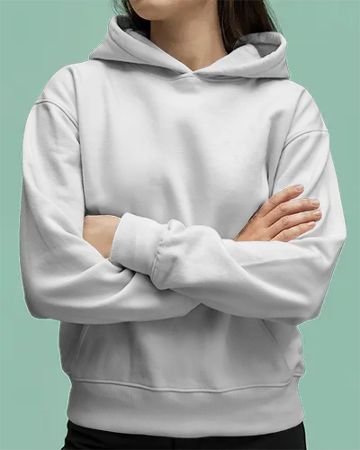 Minimal Hoodie Mockup Female Model Crossed Arms Front View On Solid Mint Background 0765