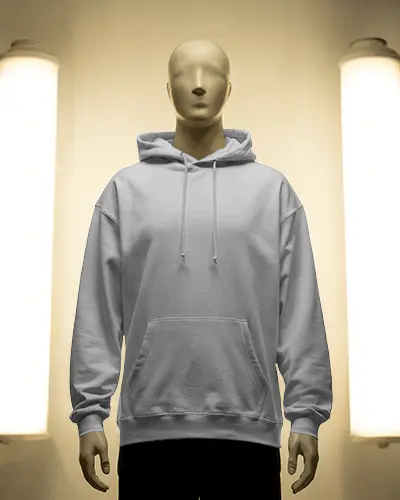 Front Facing Hoodie Mockup Minimalist Mannequin Under Dual Softbox Lights In Studio