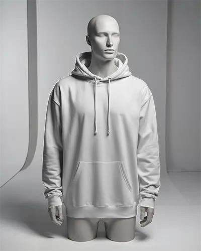 Modern Product Hoodie Mockup Full Front View On Mannequin In Monochrome Studio Background