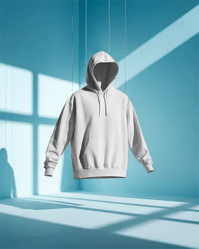 Minimalist Hoodie Mockup Hanging In Bright Room Fashion Apparel Display