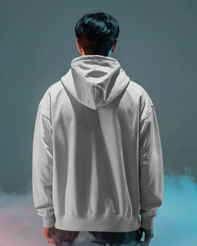 Edgy Hoodie Mockup Back View In Misty Atmosphere With Dual Tone Lighting And Dark Aesthetic
