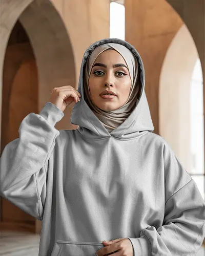 Trendy Loose Fit Hoodie Mockup For Women Cotton Blend Long Sleeves Comfortable Daily Wear