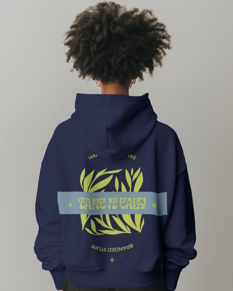 Back View Hoodie Mockup On Female Model With Curly Hair In Natural Light