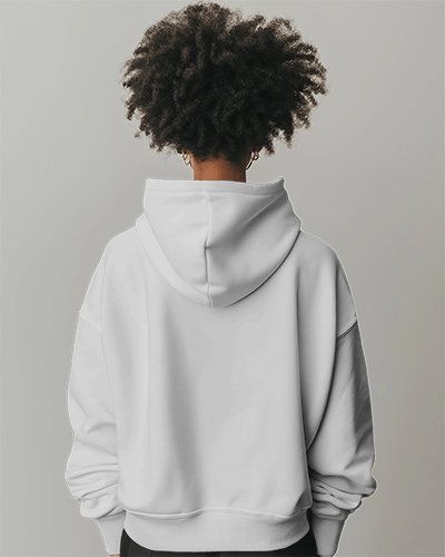 Back View Hoodie Mockup On Female Model With Curly Hair In Natural Light