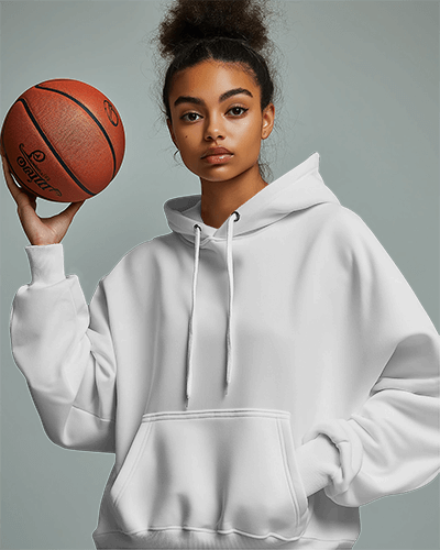 Sporty Hoodie Mockup With Basketball In Hand
