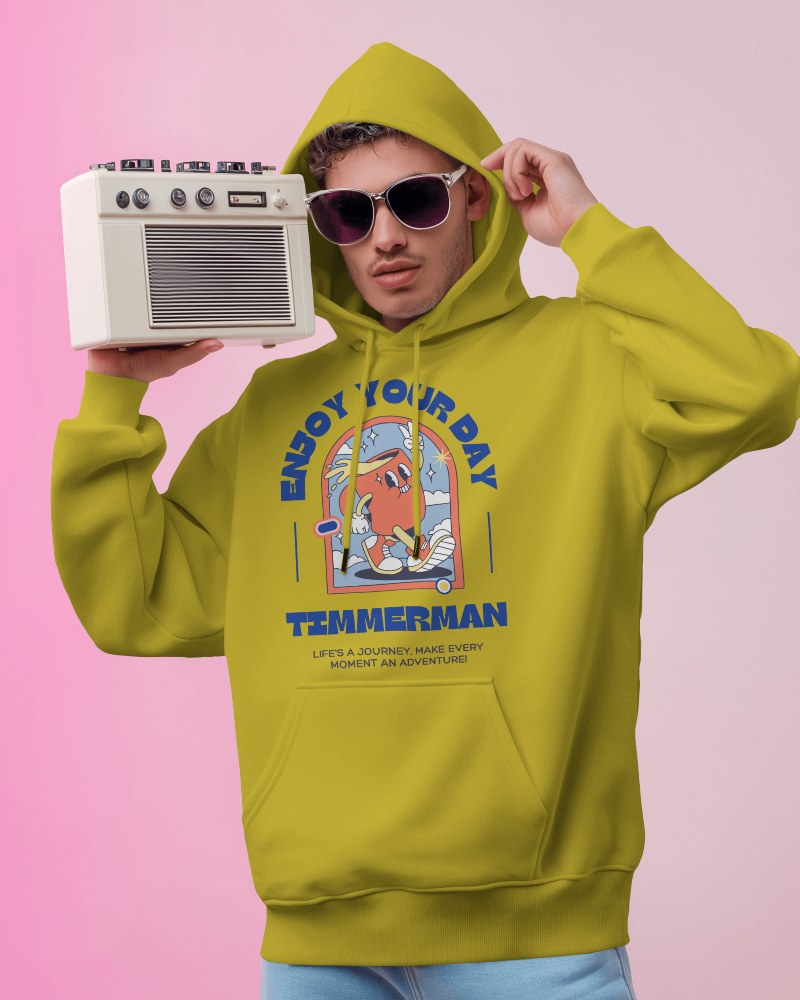 Retro Vibe Hoodie Mockup With Radio In Pink Background