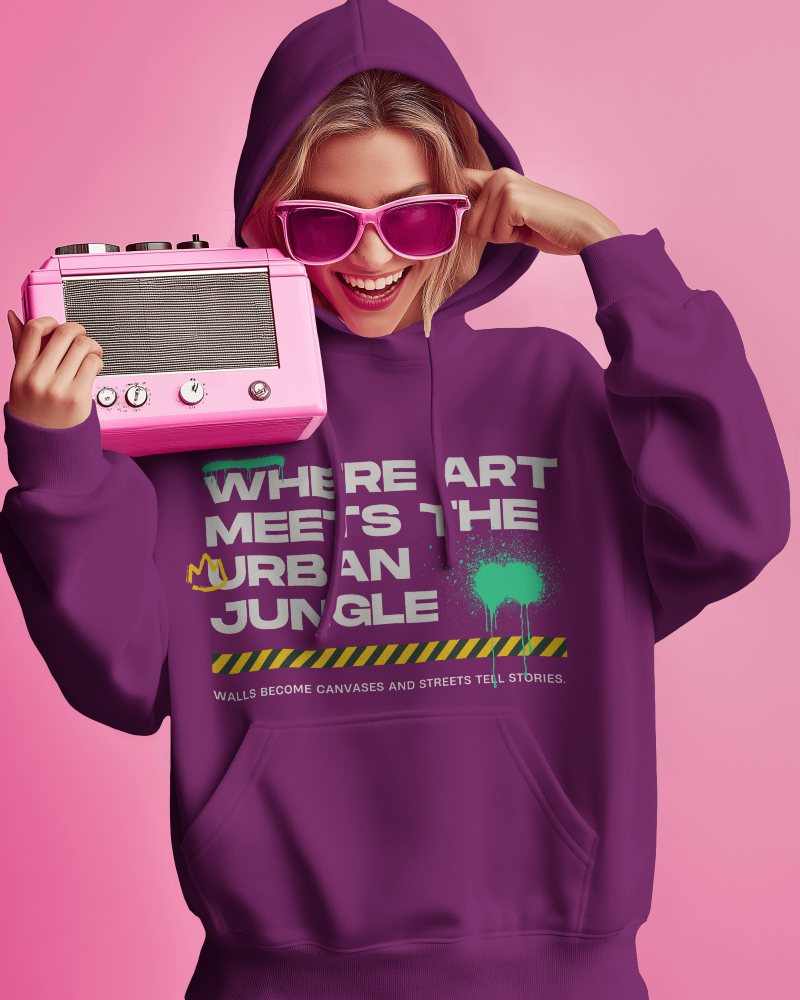 Retro Look Hoodie Mockup With Girl And Radio