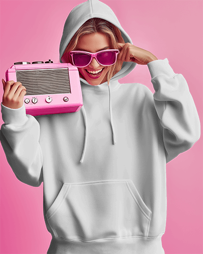 Retro Look Hoodie Mockup With Girl And Radio