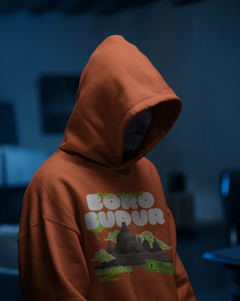 Street Style Hoodie Mockup Front Facing In Dark Ambiance