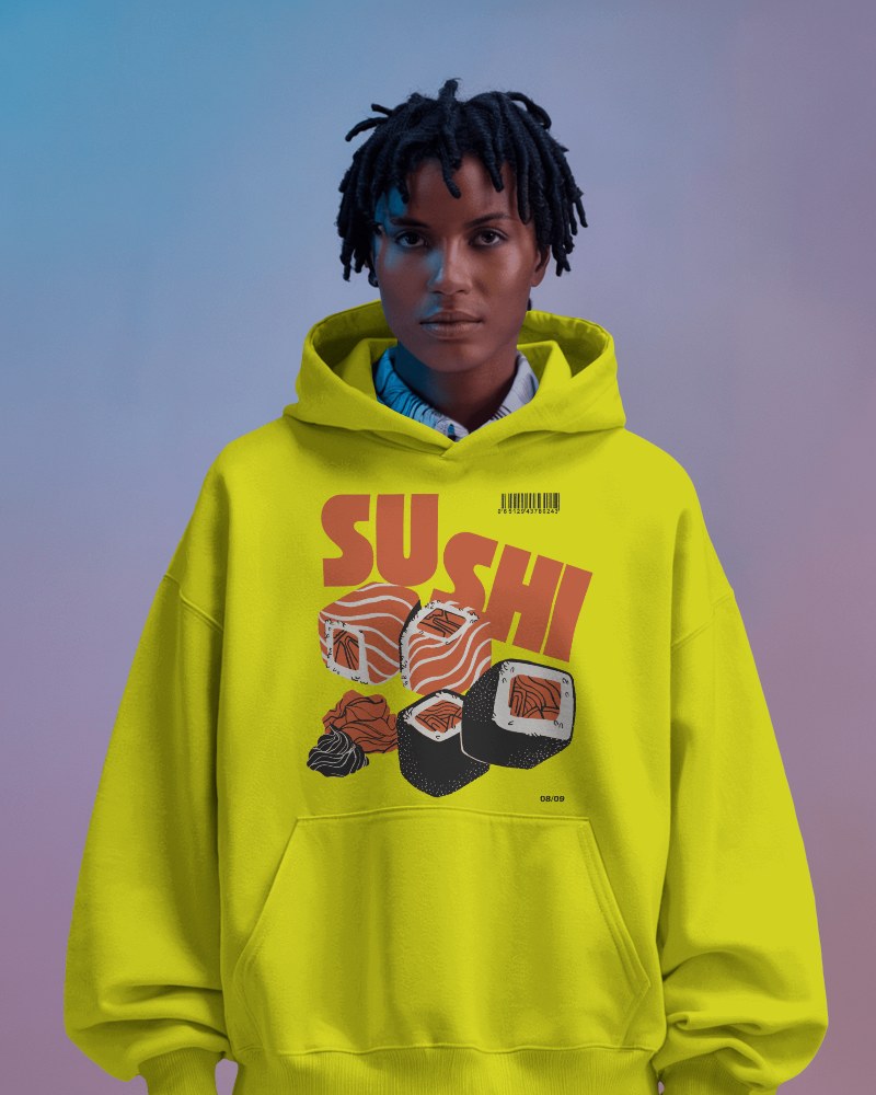 Relaxed Vibe Hoodie Mockup With Afro In Colorful Setting