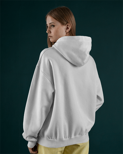 Rear View Hoodie Mockup Against Dark Green Wall