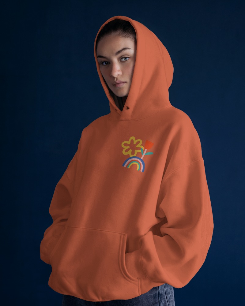 Casual White Hoodie Front Mockup With Navy Backdrop