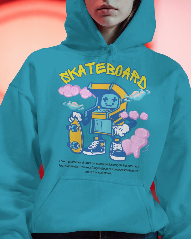 Red Backdrop Hoodie Mockup With Casual Look