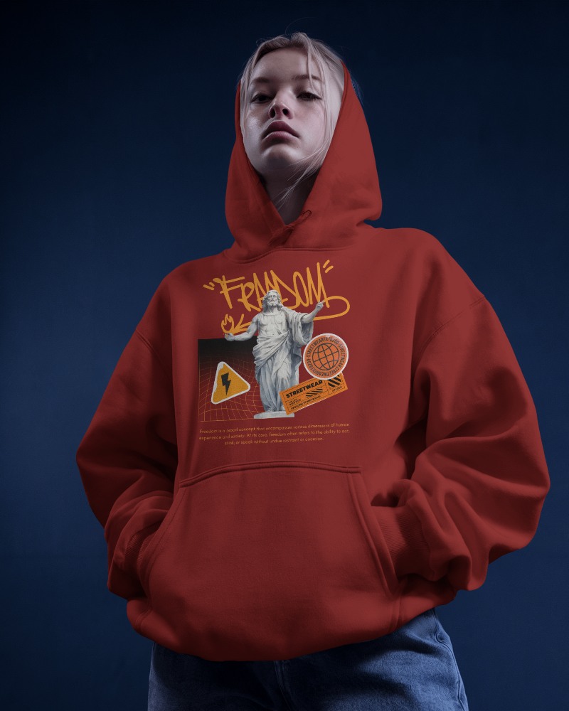 Neon Studio Back Hoodie Mockup With Red Background
