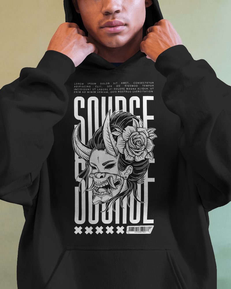 Relaxed Fit Hoodie Mockup With Closeup View