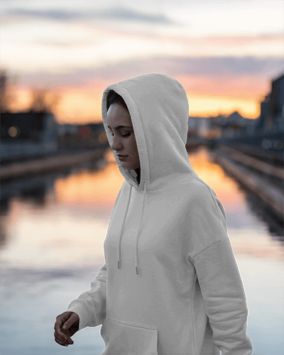 Urban Evening Hoodie Mockup With River View