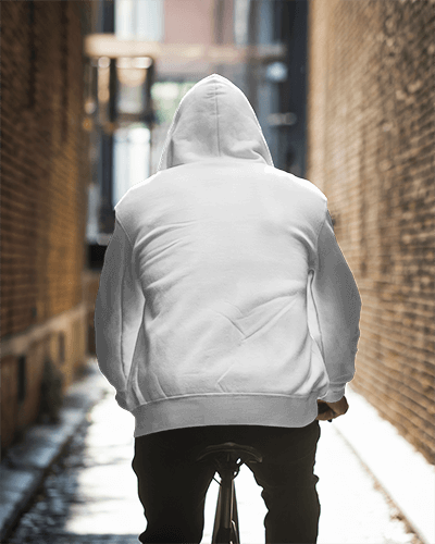 Bench Seated Hoodie Mockup On Street With Urban Train Station In Background