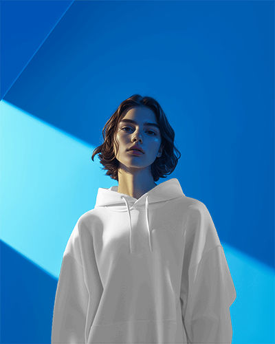 Bold Blue Geometric Backdrop Hoodie Mockup With Focused Studio Lighting