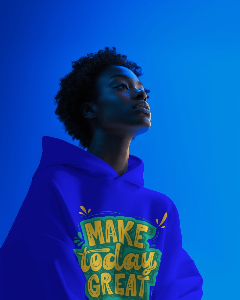 Vibrant Blue Backdrop Hoodie Mockup Featuring Profile View And Dramatic Lighting