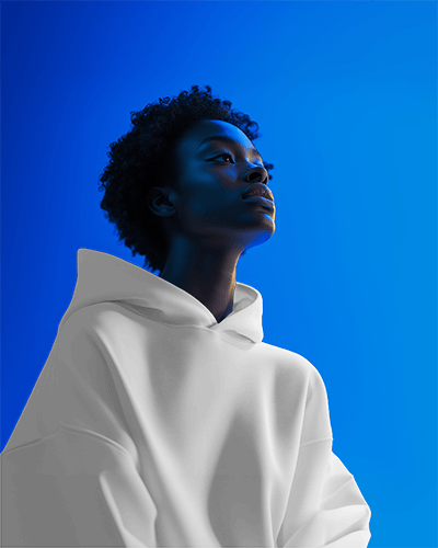 Vibrant Blue Backdrop Hoodie Mockup Featuring Profile View And Dramatic Lighting