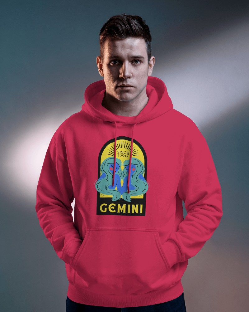 Classic Studio Hoodie Mockup Front View Male Model Hands In Pockets Soft Gradient Background Clean Look