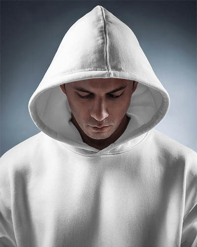 Focused Hoodie Mockup Front View Male Model Looking Down Soft Lighting For Calm And Reflective Atmosphere