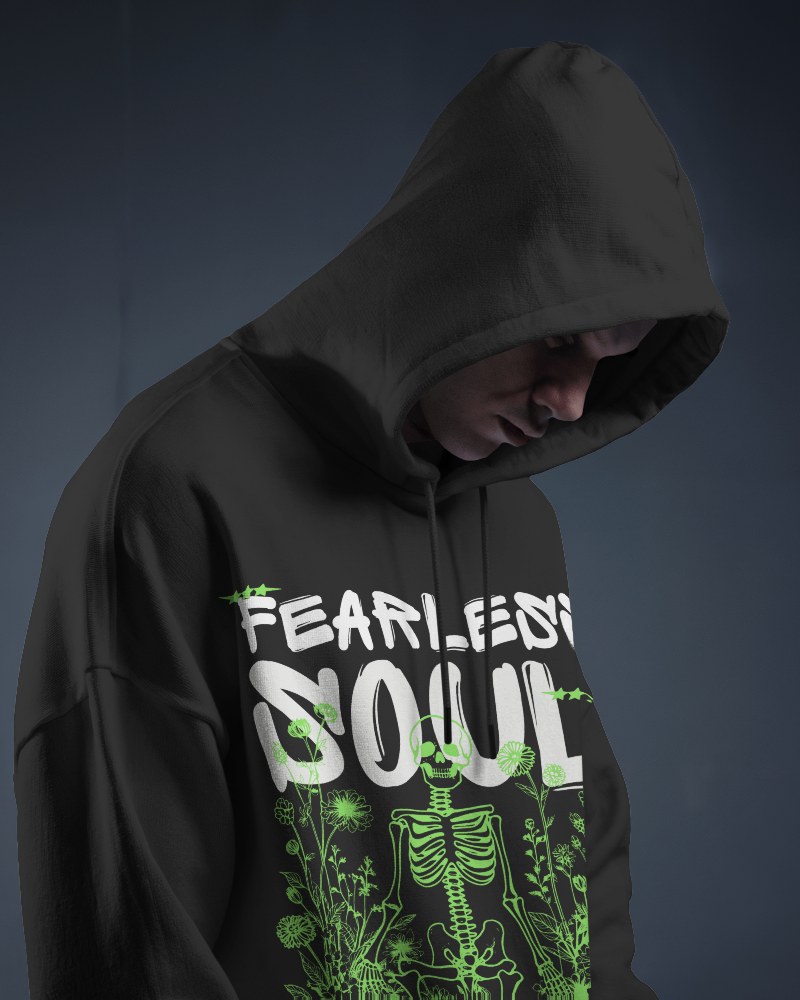 Moody Dark Studio Hoodie Mockup Side Profile Male Model In Hood For Contemplative And Intense Vibe