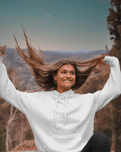 Hoodie Mockup Of Woman Playing With Her Hair