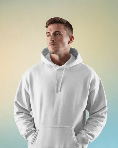 Young Man Hoodie Mockup Casual Pose With Soft Gradient Background