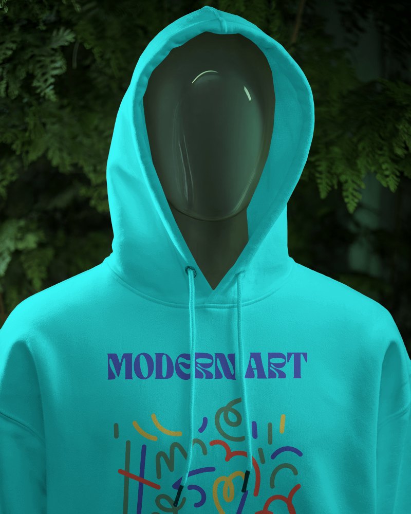 Futuristic Mannequin Hoodie Mockup Green Nature Background