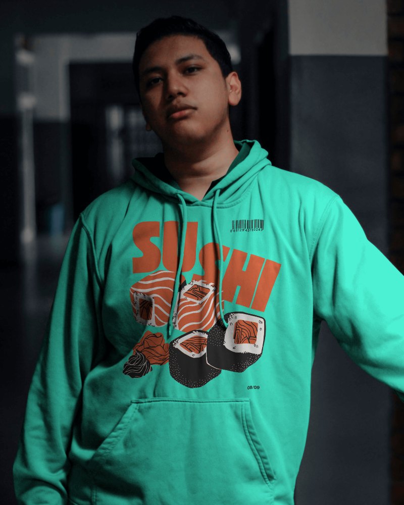 Hoodie Mockup Of A Man In Dark Hall