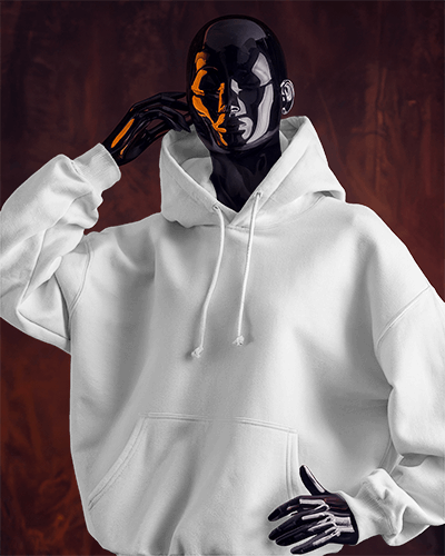 Metallic Chrome Mannequin Hoodie Mockup Dark Background Futuristic Artistic Style