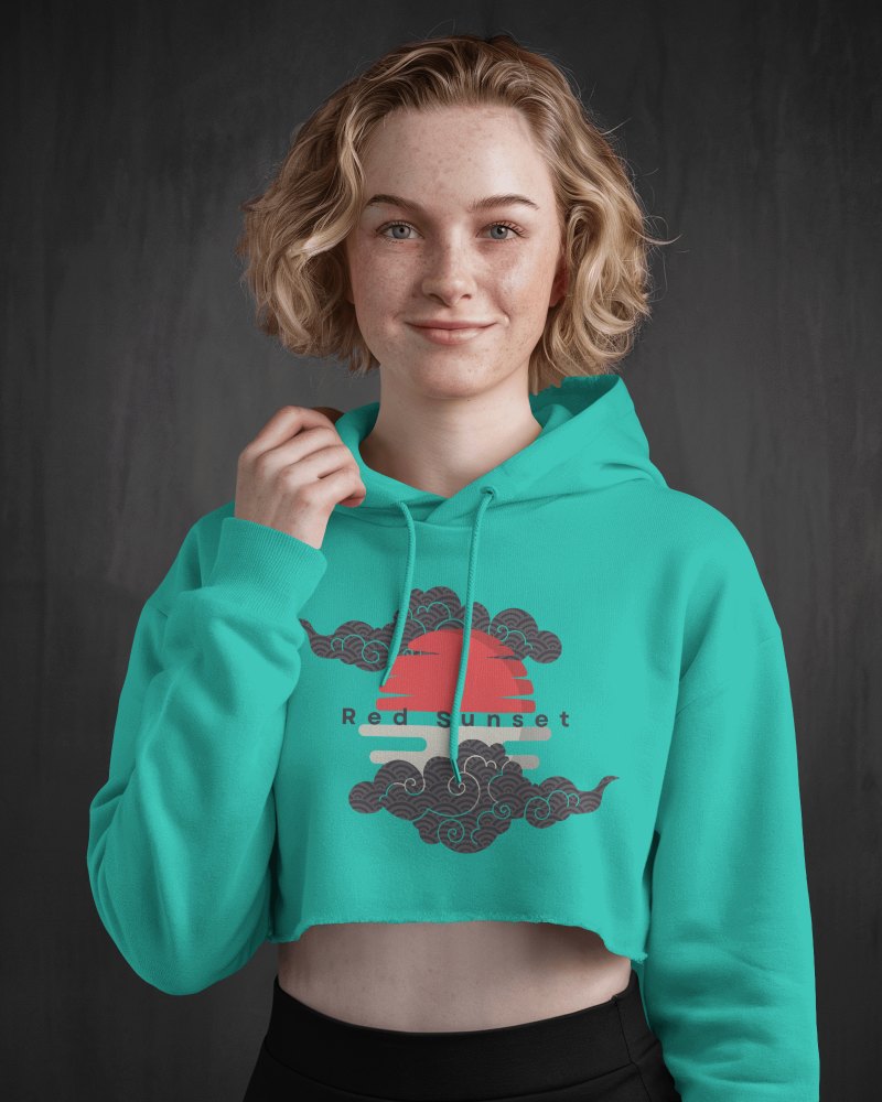 Cropped Hoodie Mockup Female Model Smiling Against Dark Background Chic And Modern Vibe
