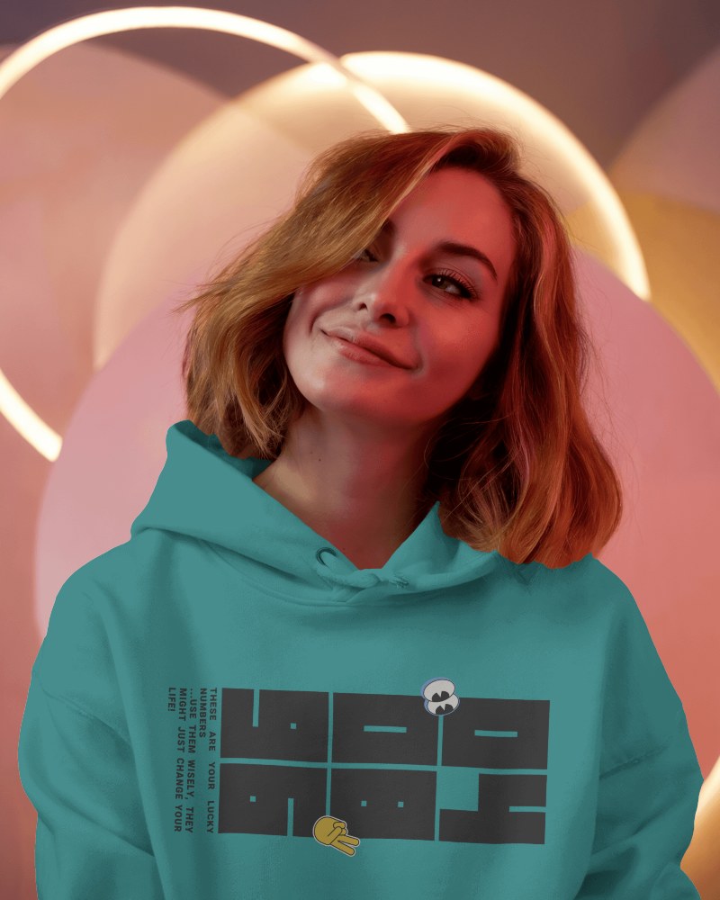 Dramatic Lighting Hoodie Mockup Female Model Posing With Light Streak Effect Over Dark Background