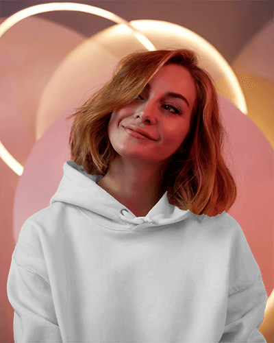 Dramatic Lighting Hoodie Mockup Female Model Posing With Light Streak Effect Over Dark Background