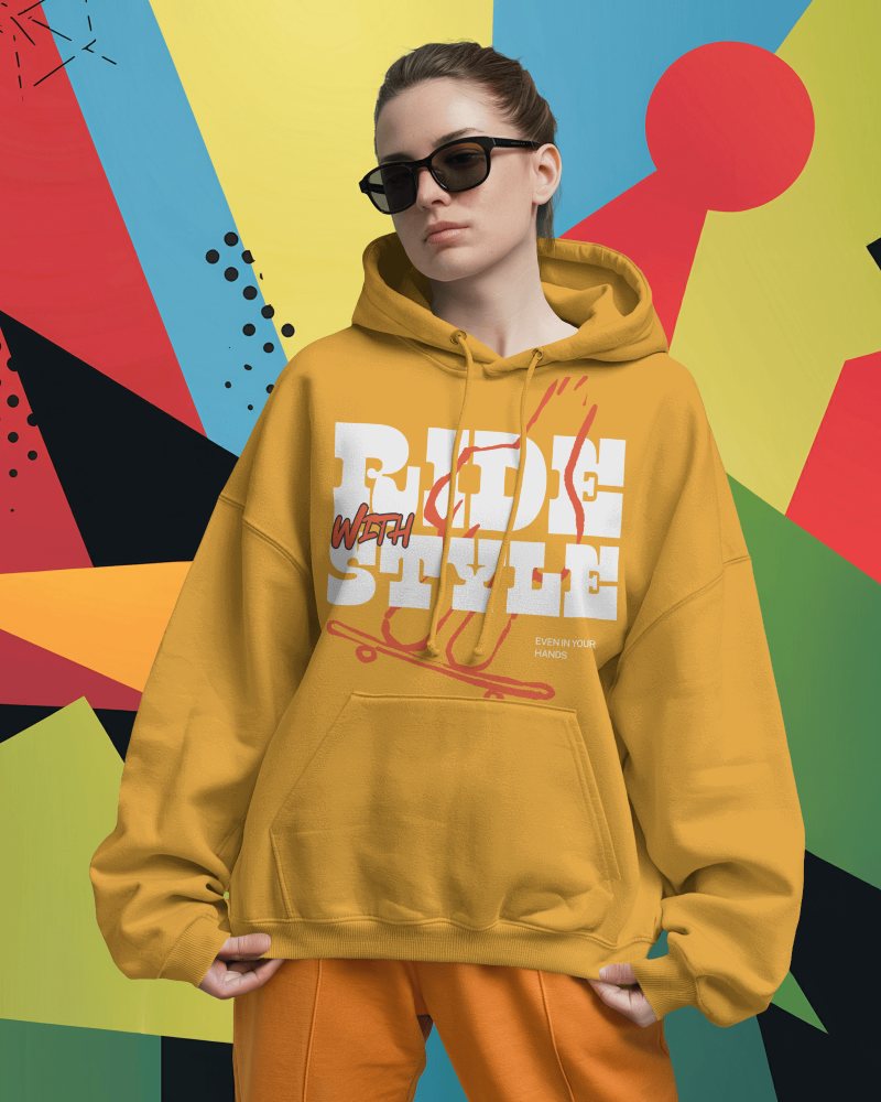 Trendy White Hoodie Mockup Female Model Modern Street Style Casual Urban Look