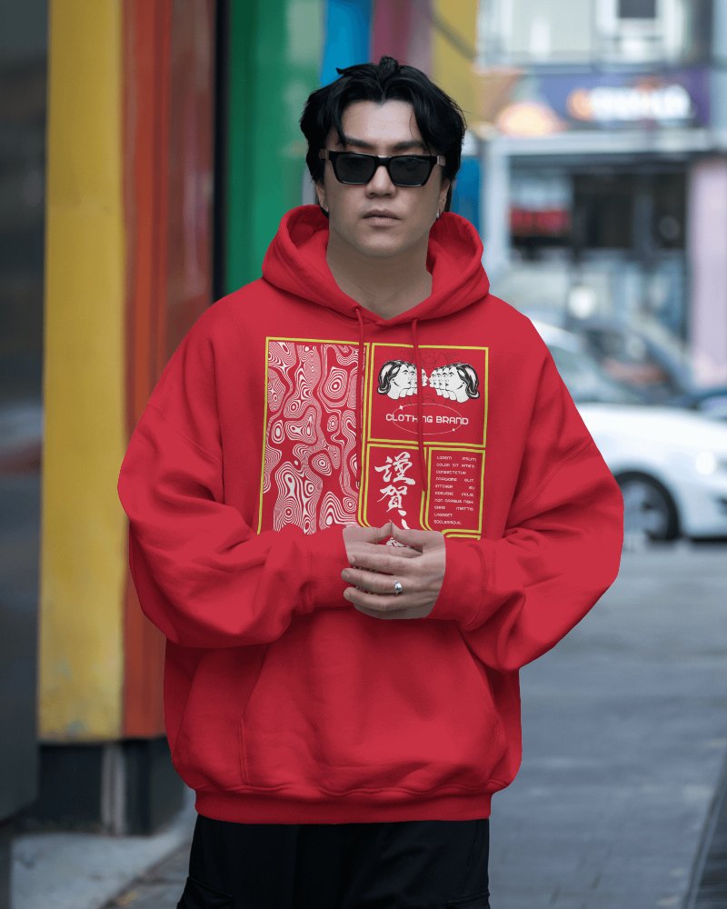 Bold White Hoodie Mockup Male Model Serious Pose In A Busy Street Setting Edgy Style